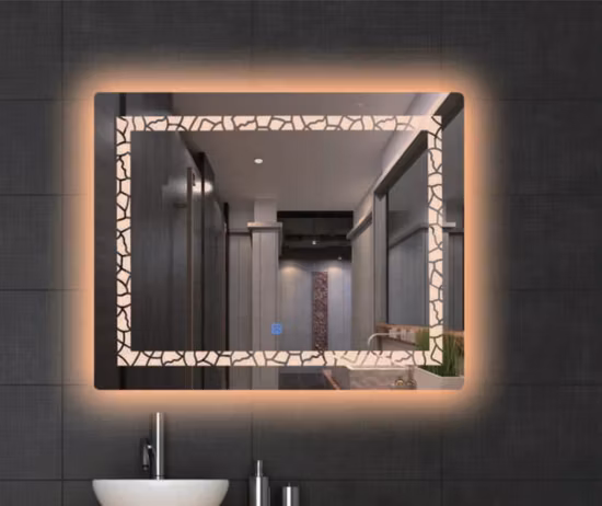 Espelho com sensor de toque desembaçador prateado antigo atacado fábrica LED espelho de vidro para banheiro